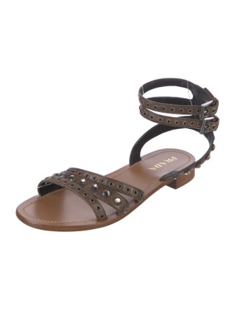 Prada Leather Crystal Embellishments Gladiator Sandals