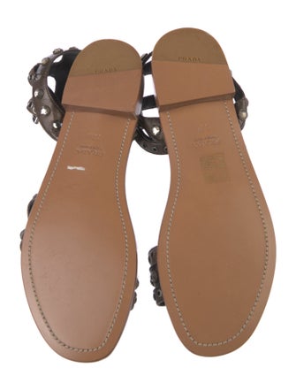 Prada Leather Crystal Embellishments Gladiator Sandals