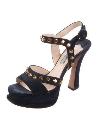 Prada Suede Studded Accents Slingback Sandals