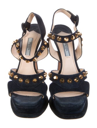 Prada Suede Studded Accents Slingback Sandals