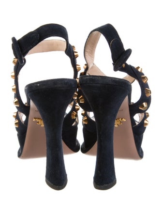 Prada Suede Studded Accents Slingback Sandals