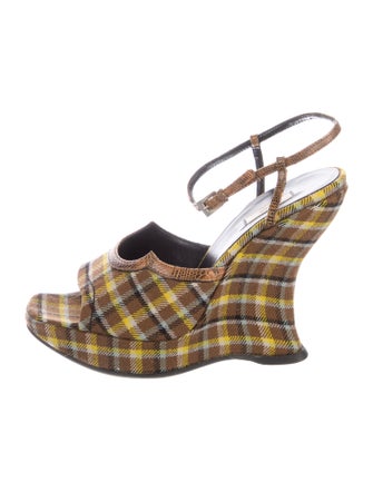 Prada Tweed Printed Slingback Sandals