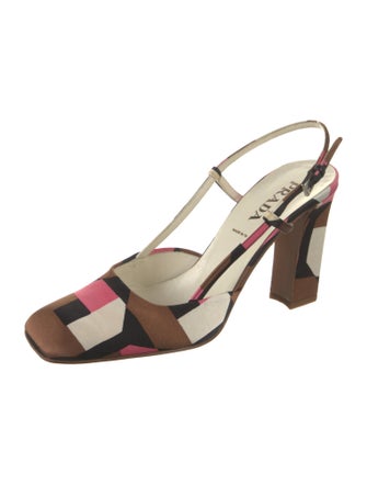 Prada Satin Printed Slingback Pumps