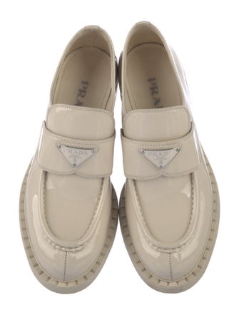 Prada Enameled Metal Triangle Patent Leather Oxfords