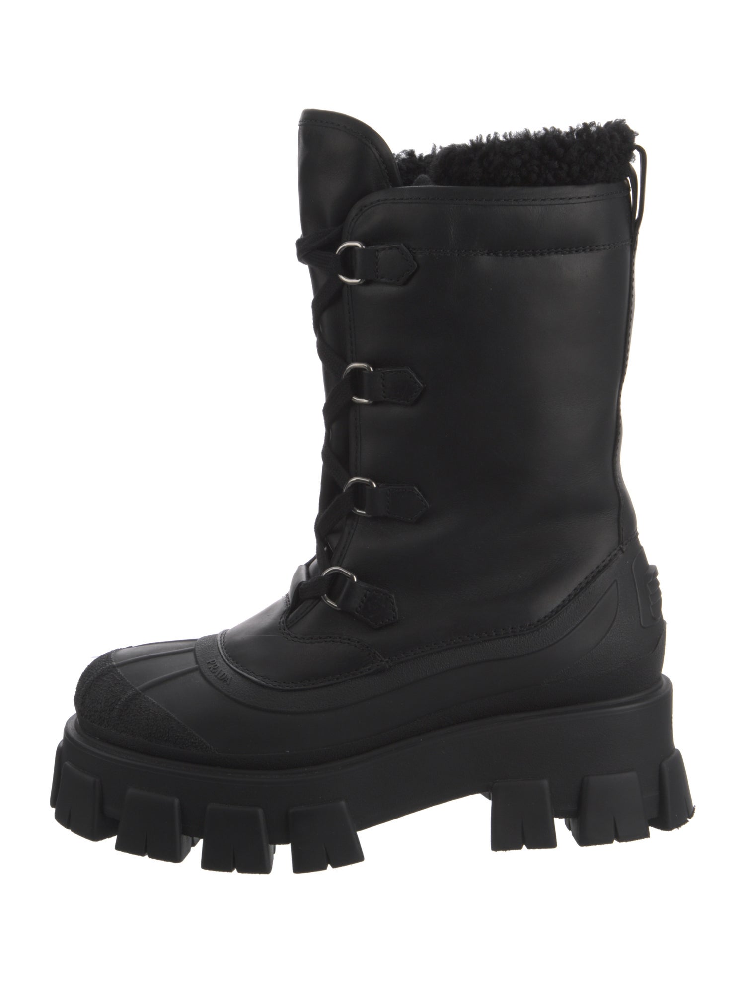 Prada Leather Fur Trim Combat Boots