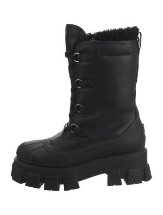 Prada Leather Fur Trim Combat Boots