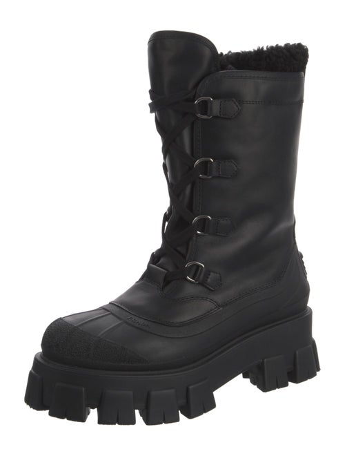 Prada Leather Fur Trim Combat Boots