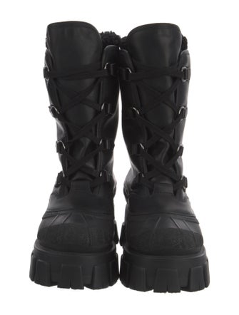 Prada Leather Fur Trim Combat Boots
