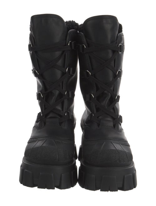 Prada Leather Fur Trim Combat Boots