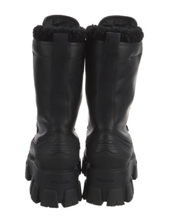 Prada Leather Fur Trim Combat Boots