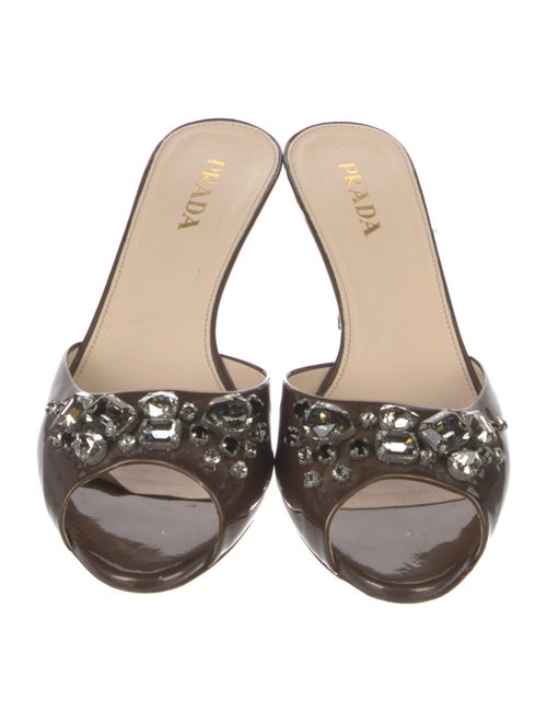 Prada Patent Leather Crystal Embellishments Slides
