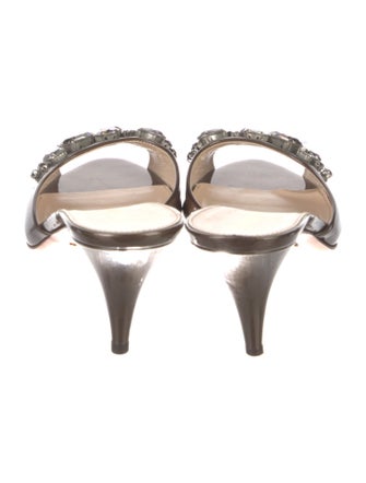 Prada Patent Leather Crystal Embellishments Slides