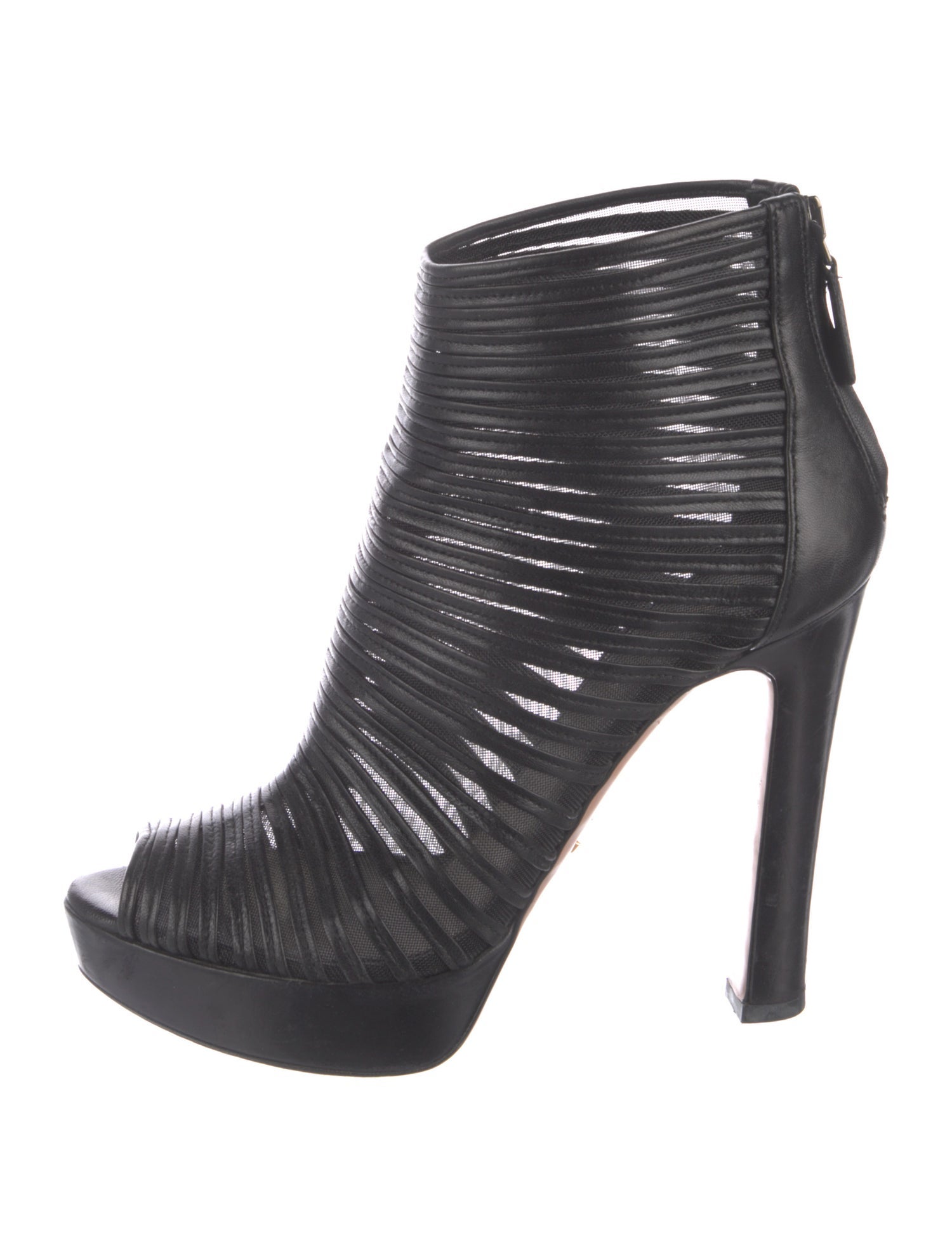 Prada Leather Mesh Accents Boots