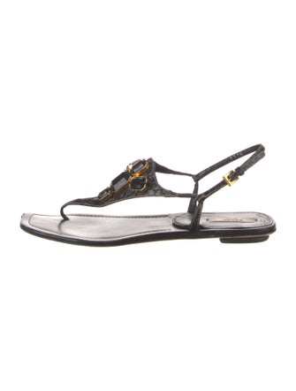 Prada Leather Crystal Embellishments T-Strap Sandals