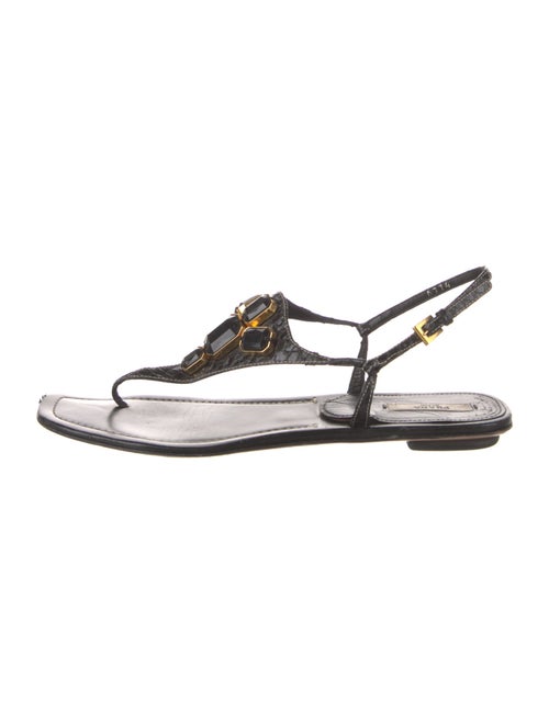 Prada Leather Crystal Embellishments T-Strap Sandals