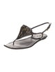 Prada Leather Crystal Embellishments T-Strap Sandals