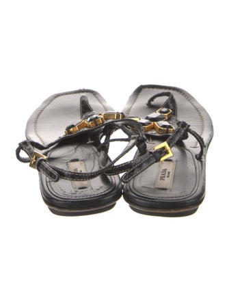 Prada Leather Crystal Embellishments T-Strap Sandals