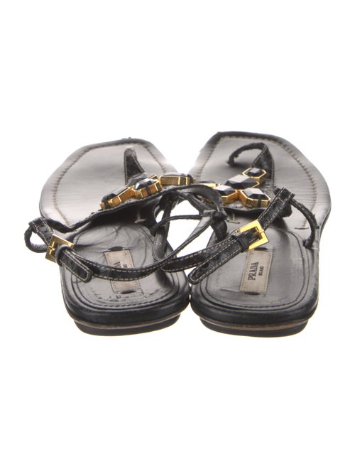 Prada Leather Crystal Embellishments T-Strap Sandals
