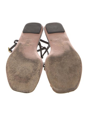 Prada Leather Crystal Embellishments T-Strap Sandals