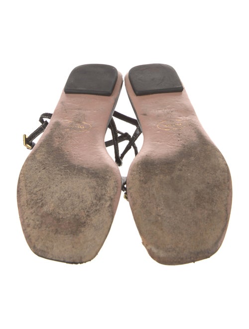 Prada Leather Crystal Embellishments T-Strap Sandals