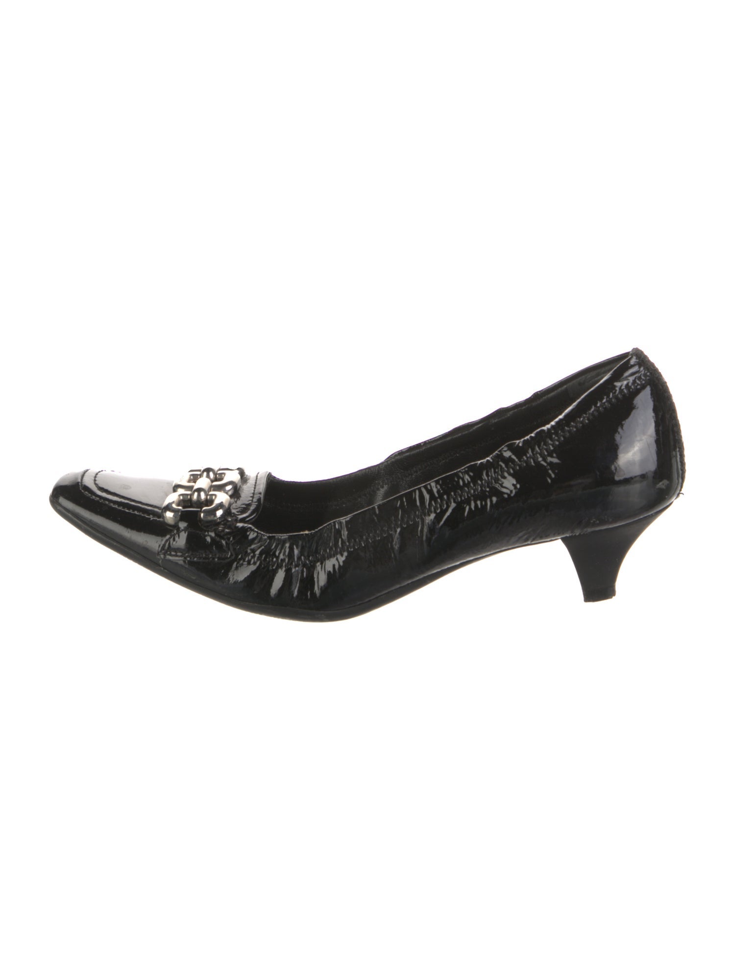 Prada Patent Leather Chain-Link Accents Pumps