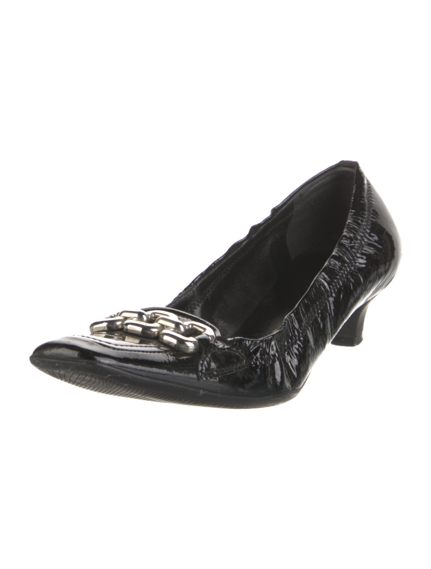 Prada Patent Leather Chain-Link Accents Pumps