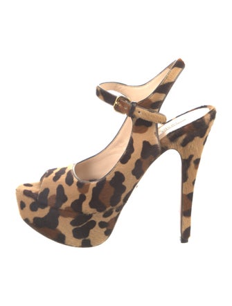 Prada Ponyhair Animal Print Slingback Sandals