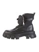Prada Enameled Metal Triangle Leather Combat Boots