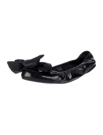 Prada Patent Leather Bow Accents Ballet Flats