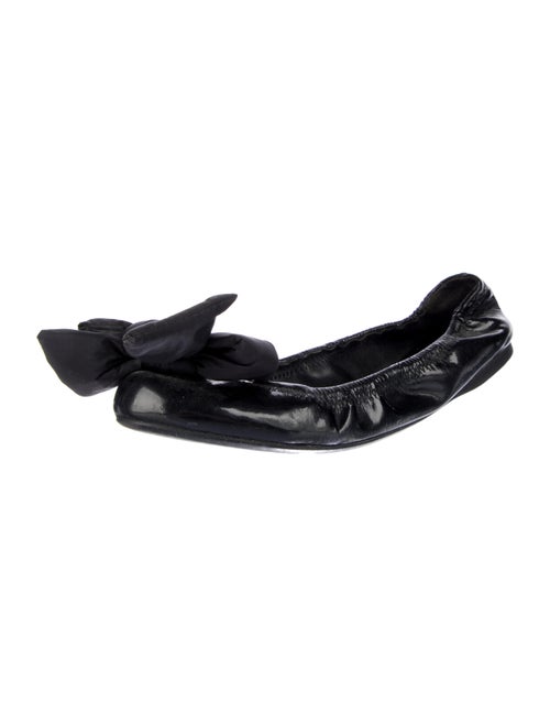 Prada Patent Leather Bow Accents Ballet Flats