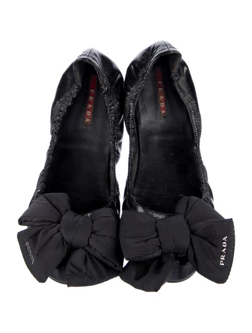 Prada Patent Leather Bow Accents Ballet Flats