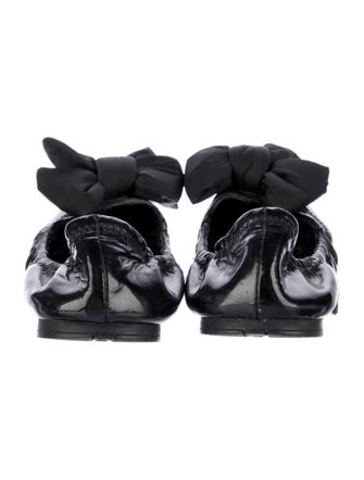 Prada Patent Leather Bow Accents Ballet Flats