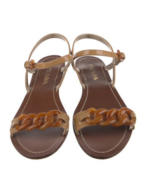 Prada Patent Leather Chain-Link Accents Slingback Sandals