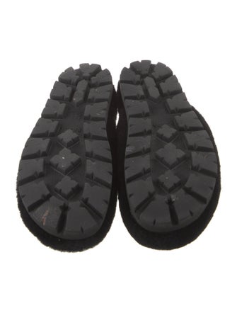 Prada Enameled Metal Triangle Shearling Slides