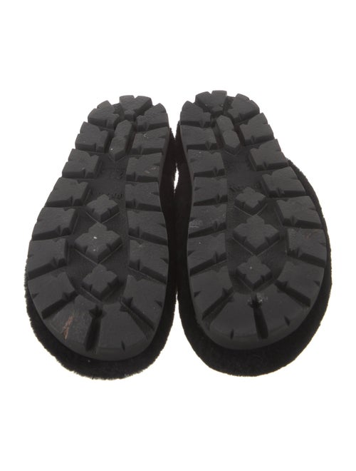 Prada Enameled Metal Triangle Shearling Slides