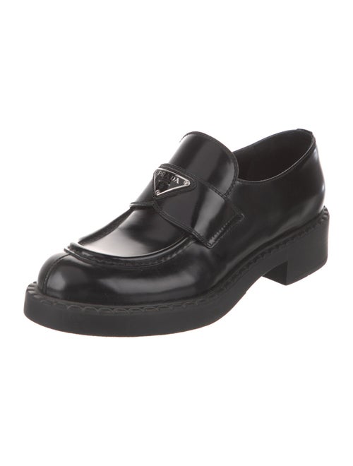 Prada Enameled Metal Triangle Leather Oxfords