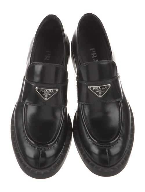 Prada Enameled Metal Triangle Leather Oxfords