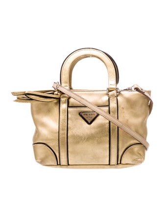 Prada Enameled Metal Triangle Top Handle Bag