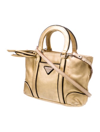 Prada Enameled Metal Triangle Top Handle Bag
