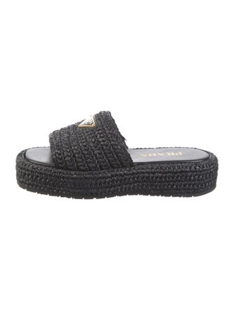 Prada Enameled Metal Triangle Raffia Espadrilles