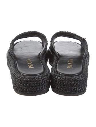 Prada Enameled Metal Triangle Raffia Espadrilles