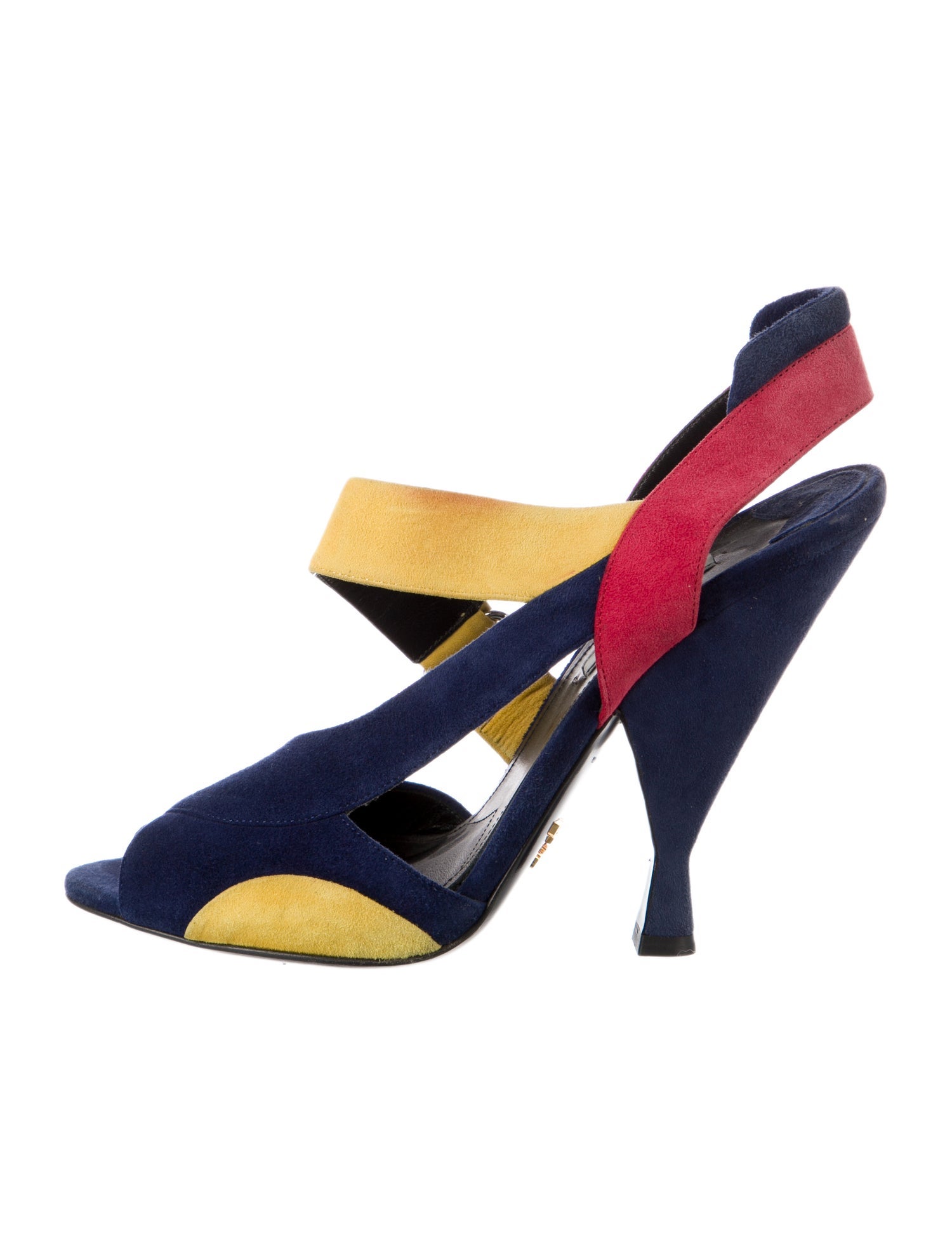 Prada Suede Colorblock Pattern Slingback Sandals