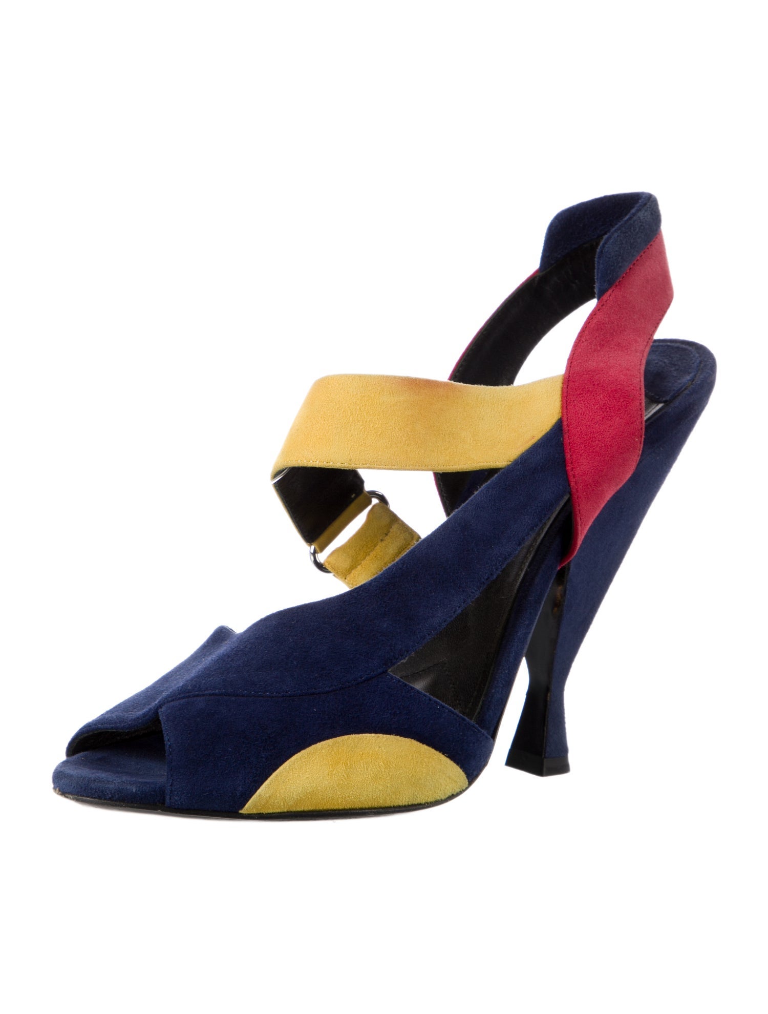 Prada Suede Colorblock Pattern Slingback Sandals