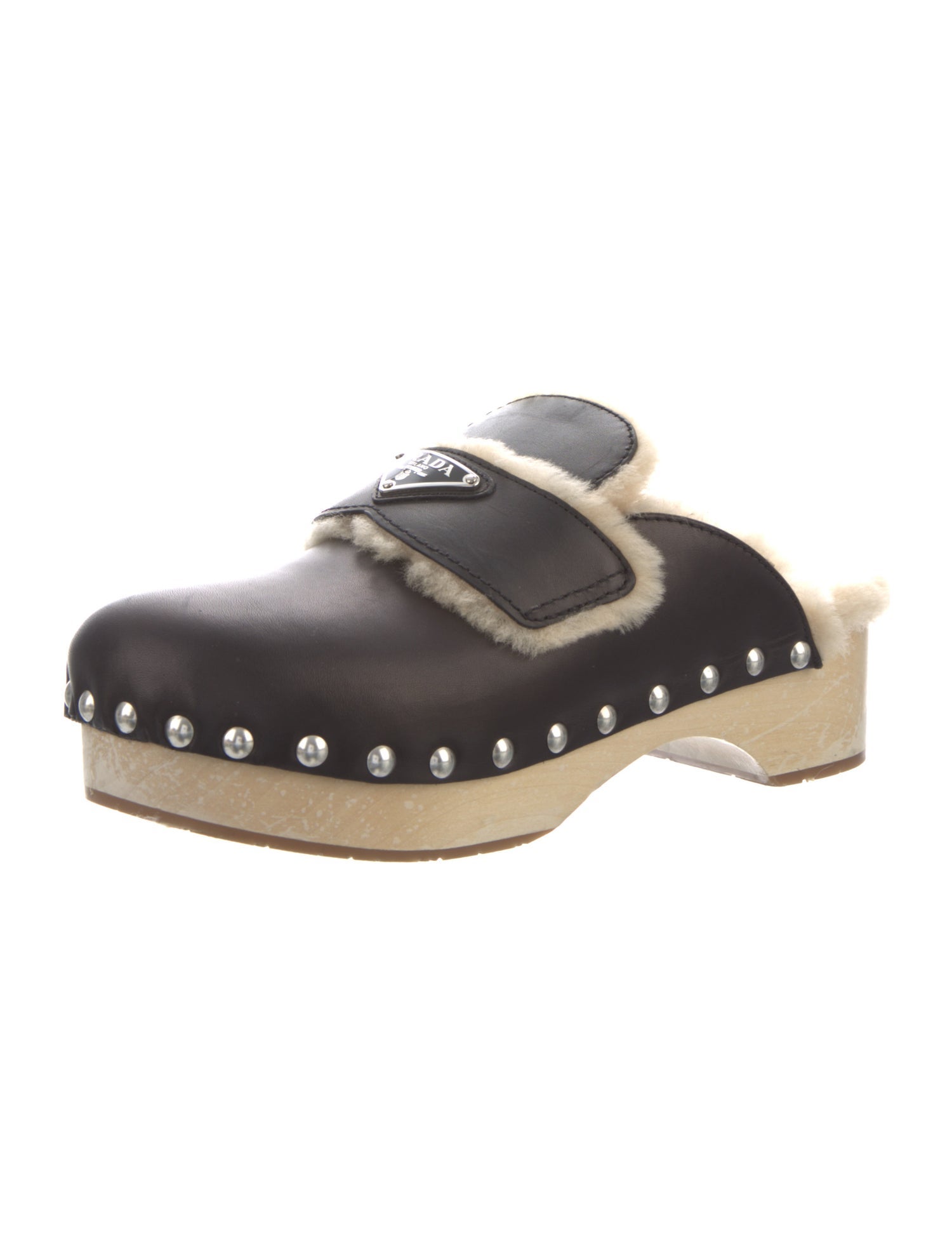 Prada Leather Studded Accents Mules