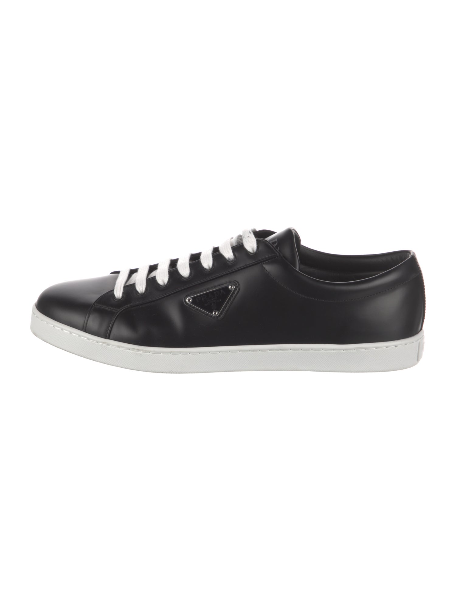 Prada Enameled Metal Triangle Patent Leather Sneakers
