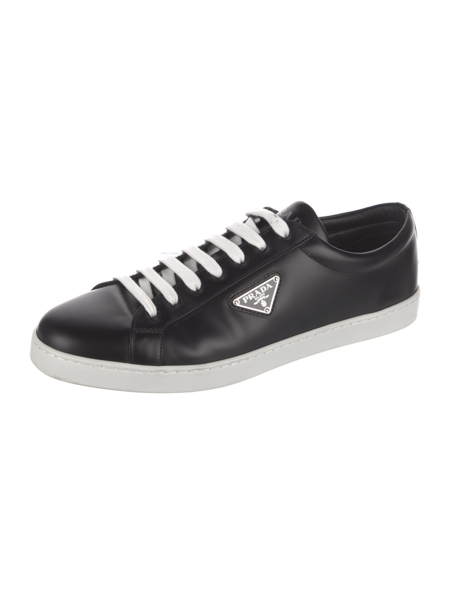 Prada Enameled Metal Triangle Patent Leather Sneakers