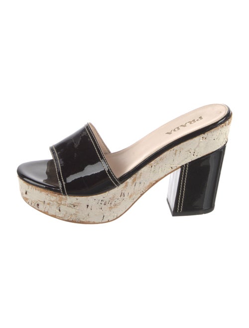Prada Patent Leather Leather Trim Embellishment Slides