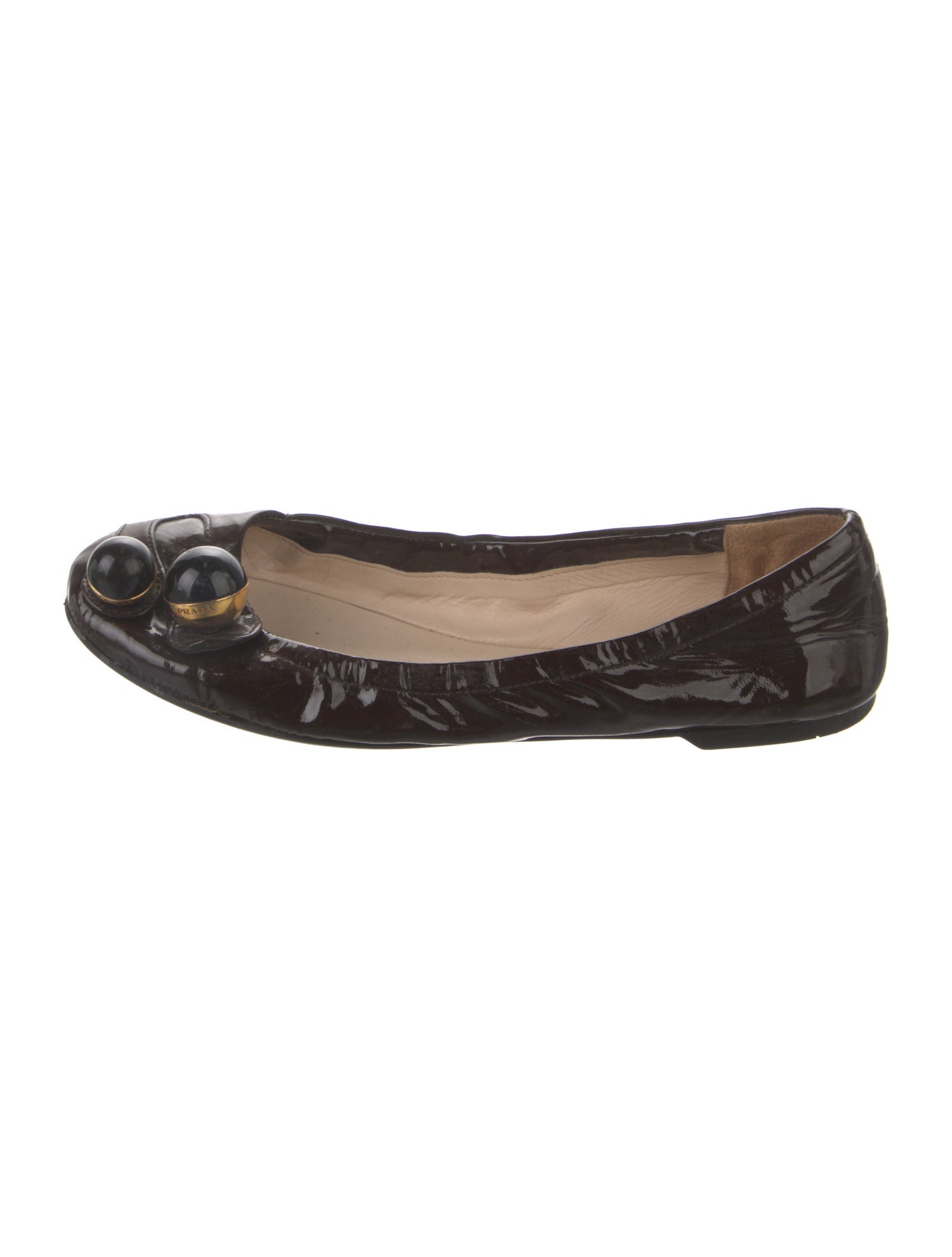 Prada Patent Leather Bow Accents Ballet Flats