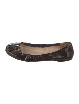 Prada Patent Leather Bow Accents Ballet Flats