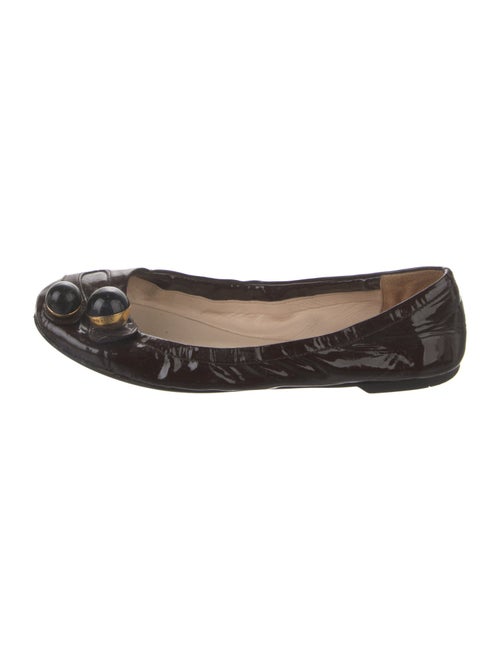 Prada Patent Leather Bow Accents Ballet Flats